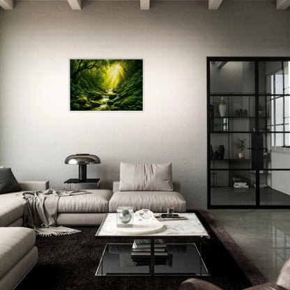 Naturposter „Light in the Jungle“ mit Regenwald Motiv – stilvolle Wanddeko im Esszimmer Interior