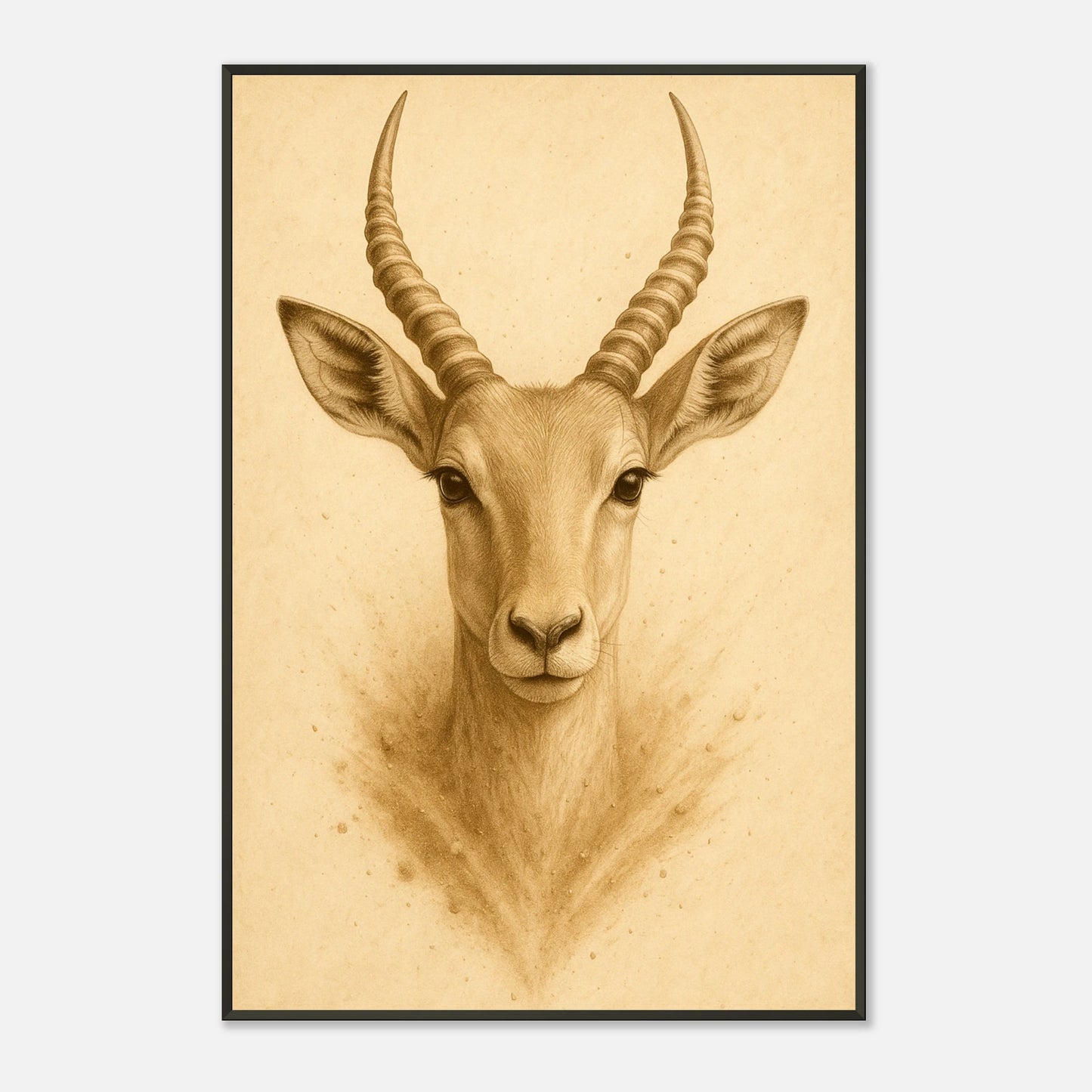 Detailaufnahme des Linear Wild Posters – hochwertige Druckqualität, präzise Linienführung und warme Farbtöne im schwarzen Metallrahmen.