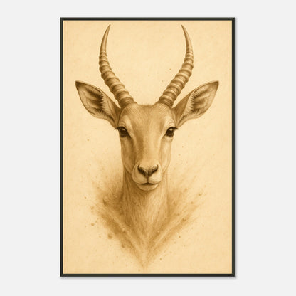 Detailaufnahme des Linear Wild Posters – hochwertige Druckqualität, präzise Linienführung und warme Farbtöne im schwarzen Metallrahmen.