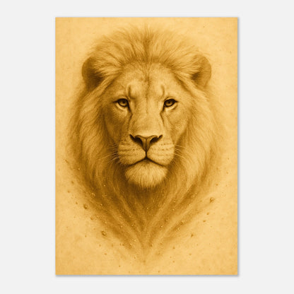 Lion art print leaning against wall – majestic lion artwork for natural interior aesthetics.
