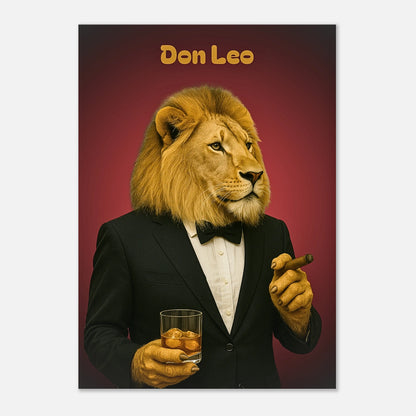 Elegant lion poster detail – tuxedo-wearing lion with cigar and strong expression by DEFA