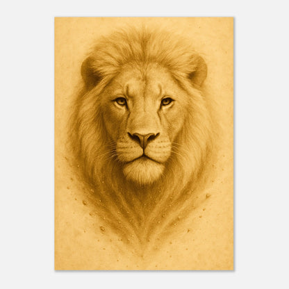 Lion wall art poster – strong, calm animal head portrait in modern minimalist style.