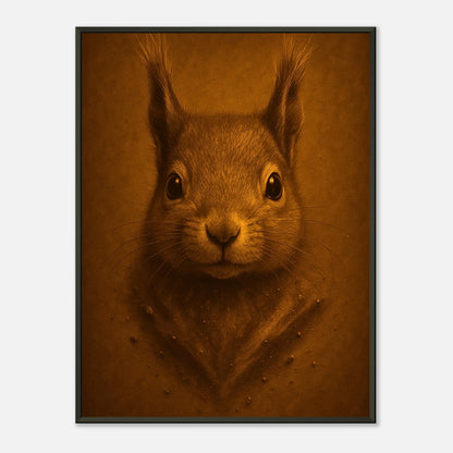 Little Guardian Poster – charmantes Eichhörnchen-Porträt im schwarzen Metallrahmen, naturverbundene Tierkunst | DEFA Designs Wandbild