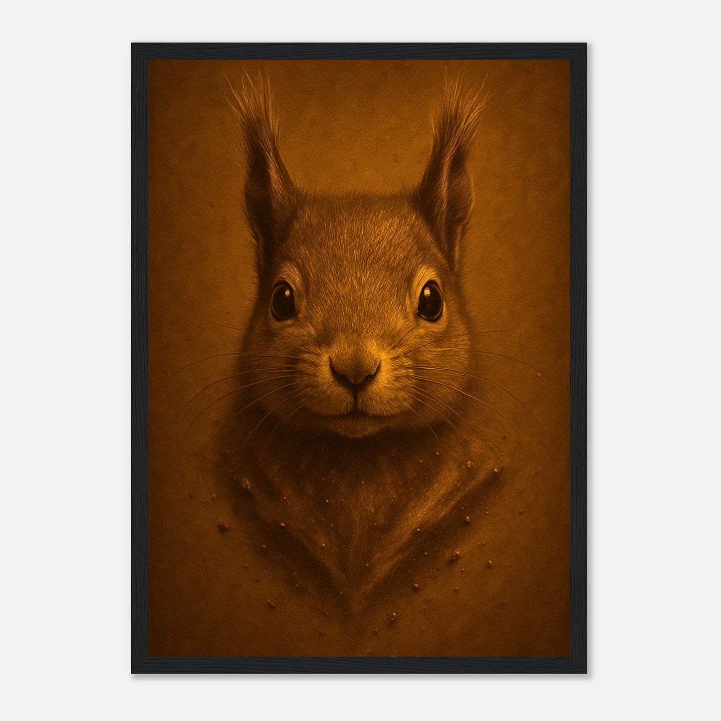Little Guardian Eichhörnchen Poster mit schwarzem Holzrahmen – edle Natur Wandkunst für Wohnzimmer und moderne Räume.