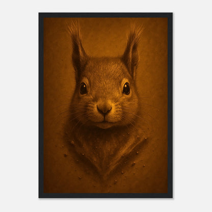 Little Guardian Eichhörnchen Poster mit schwarzem Holzrahmen – edle Natur Wandkunst für Wohnzimmer und moderne Räume.