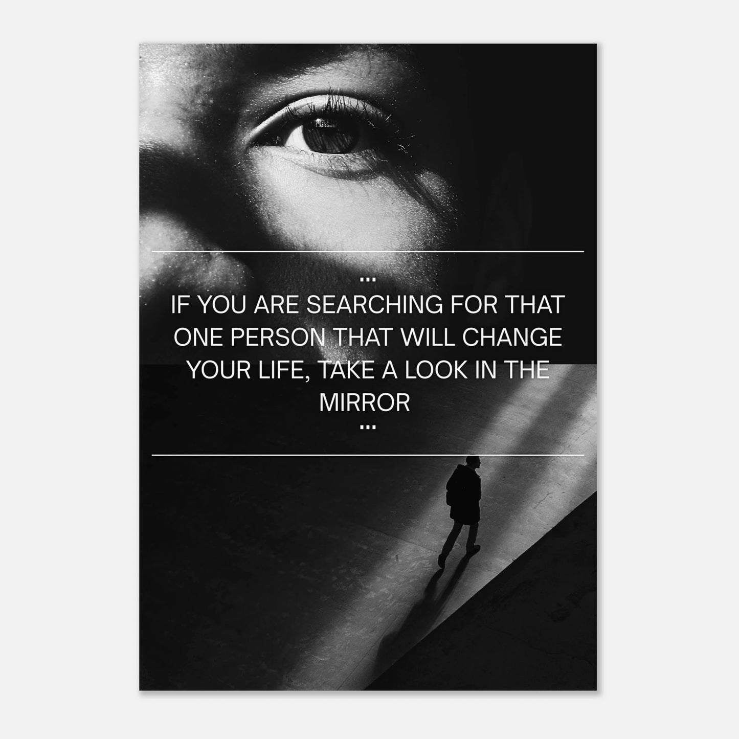 Look in the Mirror inspirational poster – bold wall art print with motivational quote in black and white style