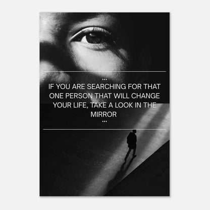 Look in the Mirror inspirational poster – bold wall art print with motivational quote in black and white style