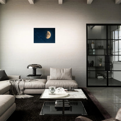 Poster „Lunar Silence – Under a Starlit Sky“ in A4, A3, A2 und A1 – Premium-Wandkunst mit Mond und Sternenhimmel.