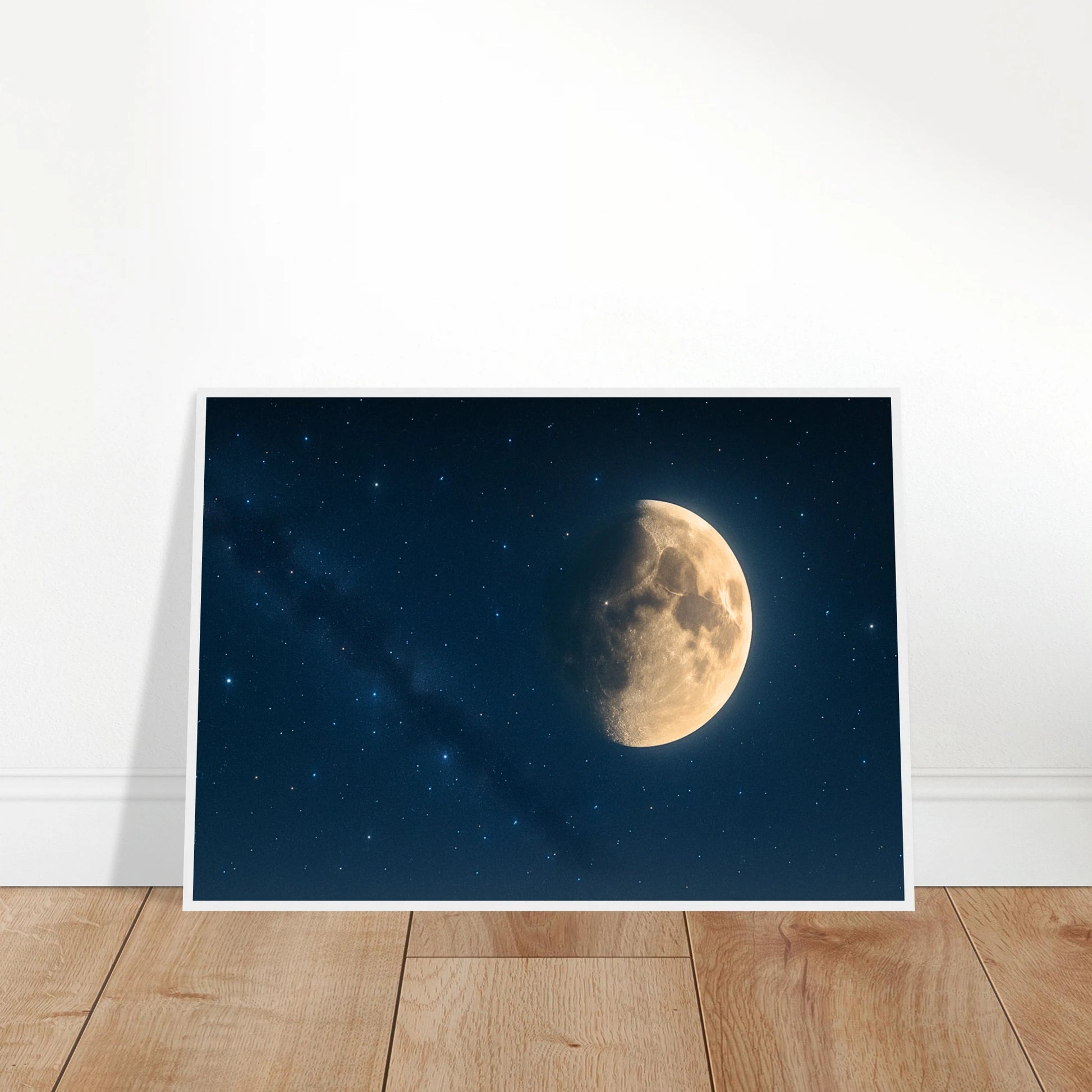 Lunar Silence Poster – Mond Poster unter Sternenhimmel, angelehnt an Wand, moderne Raumdeko
