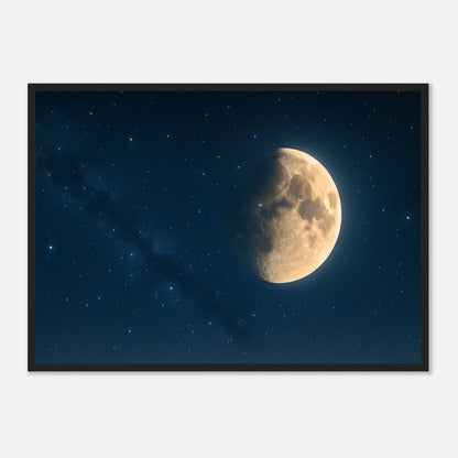 Lunar Silence Poster mit schwarzem Holzrahmen – stilvolles Mond Poster unter Sternenhimmel