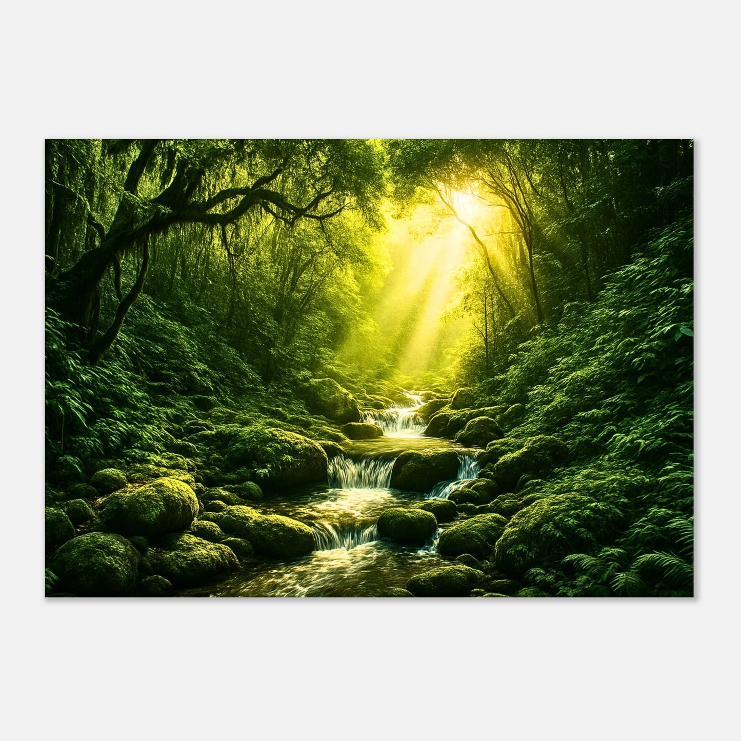 "Luxury poster print – Light in the Jungle nature artwork with sunlight effect"