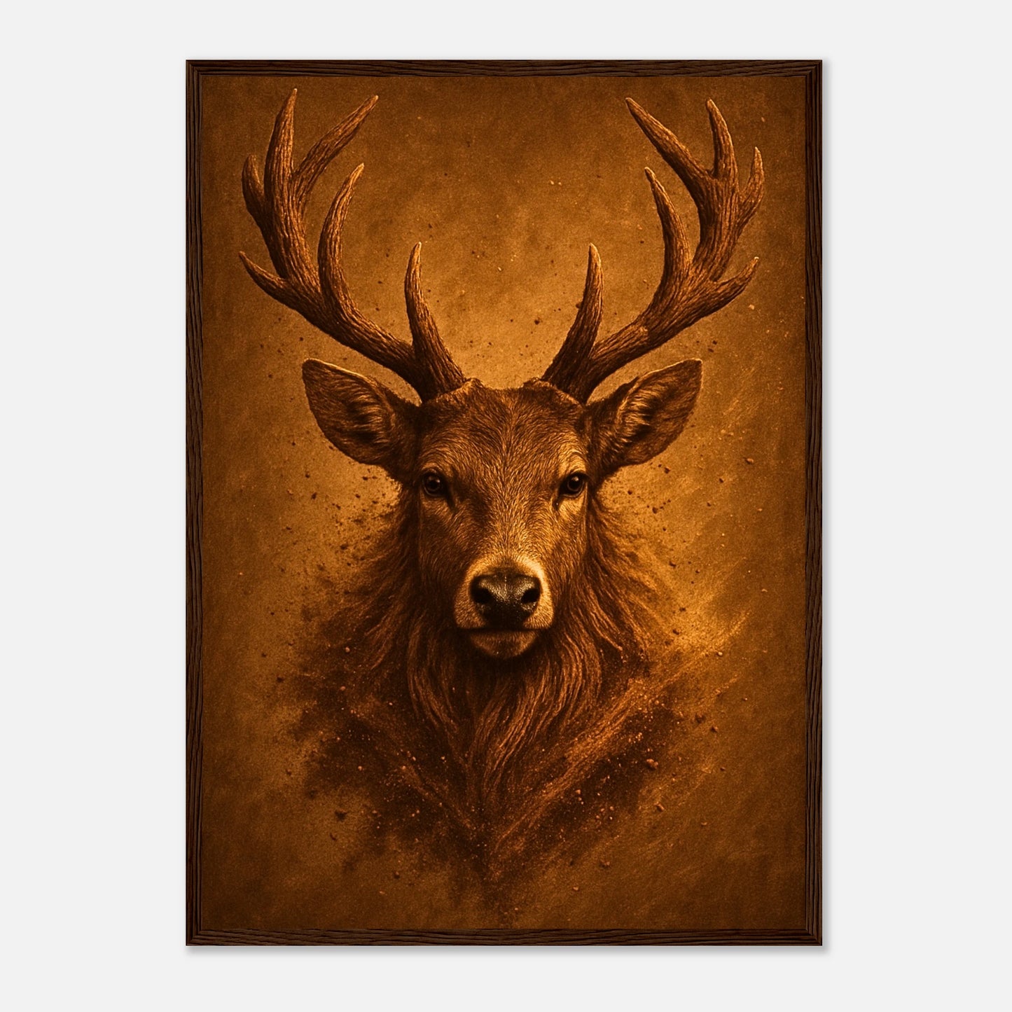 Majestic Silence Hirsch Poster mit dunkelbraunem Holzrahmen – edles Naturmotiv als stilvolles Wandbild.