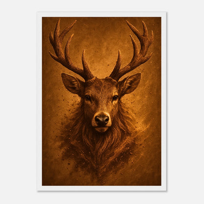 Majestic Silence Hirsch Poster mit weißem Holzrahmen – elegantes Wandbild Natur im minimalistischen Stil.
