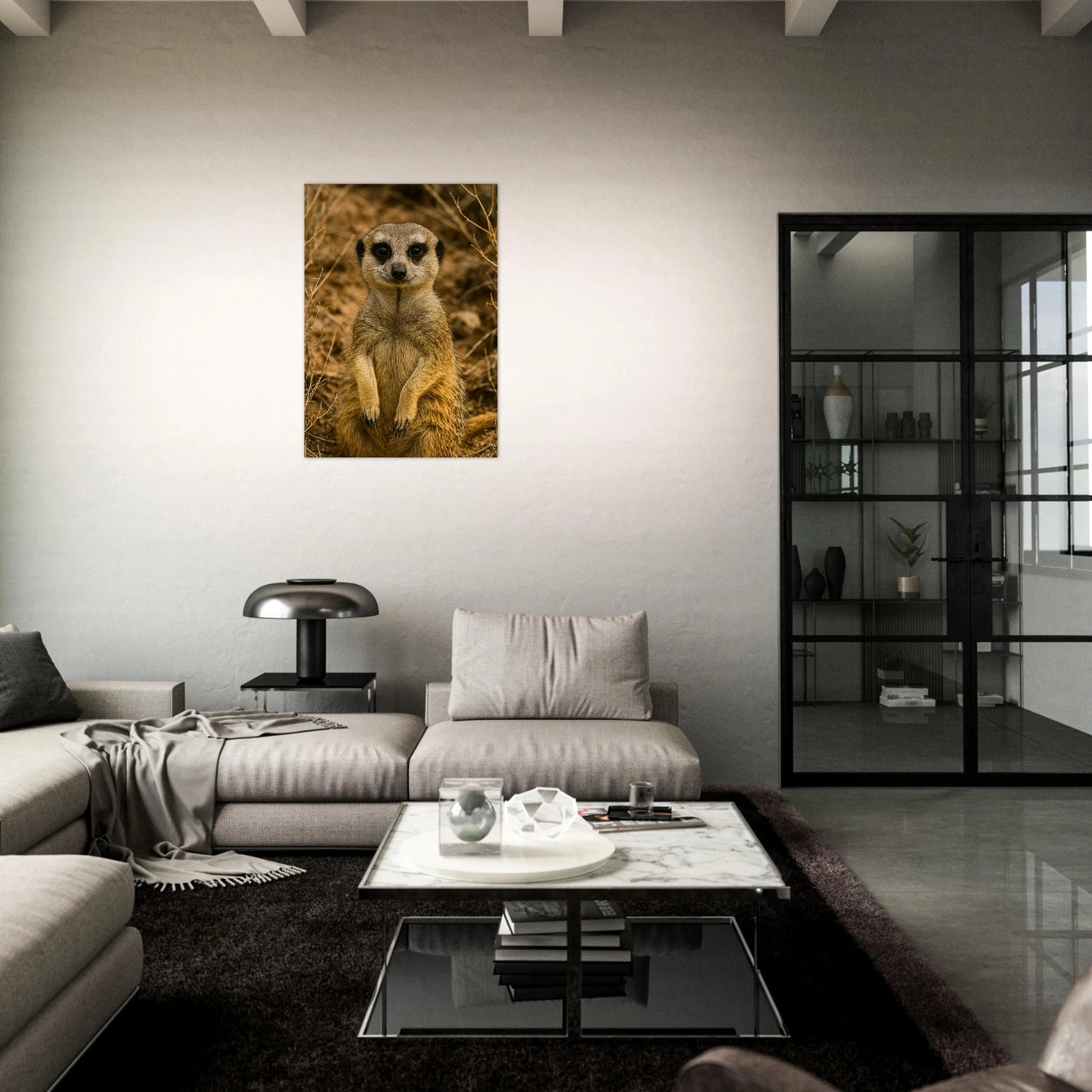 Meerkat wall art poster, wildlife nature animal print for charming and rustic home decoration.