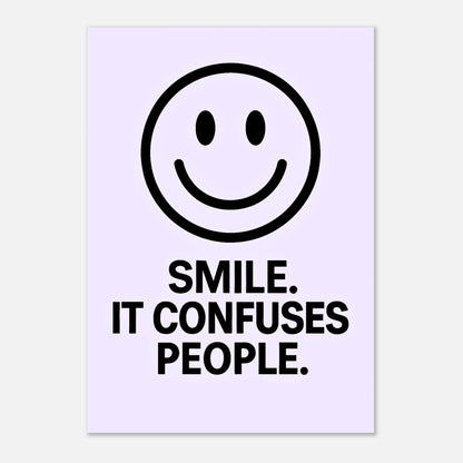 Minimalist funny wall art – lavender poster with smiley face and motivational humor quote