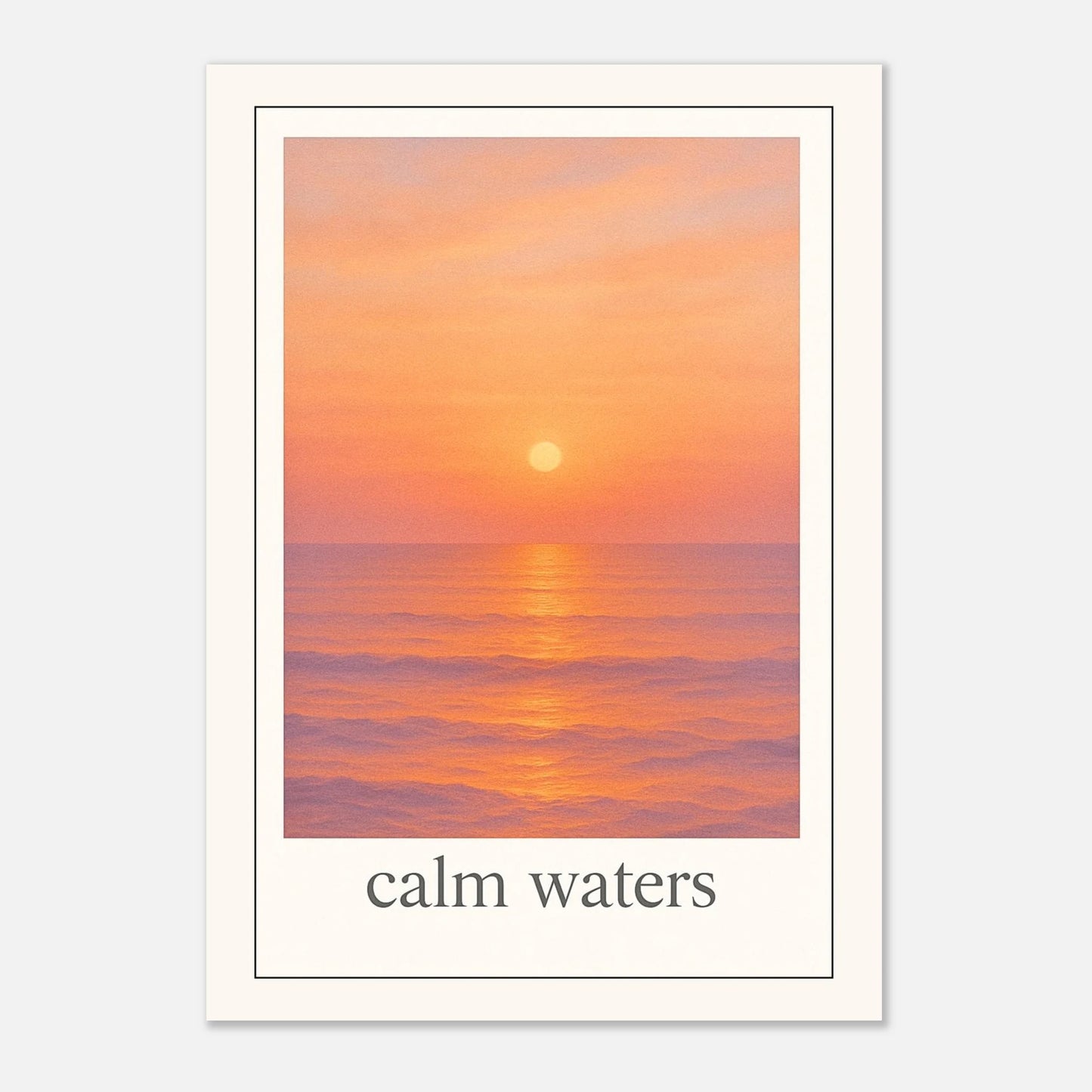 „Close-up of ocean sunset poster with orange and pink hues – Calm Waters print for peaceful interiors“
