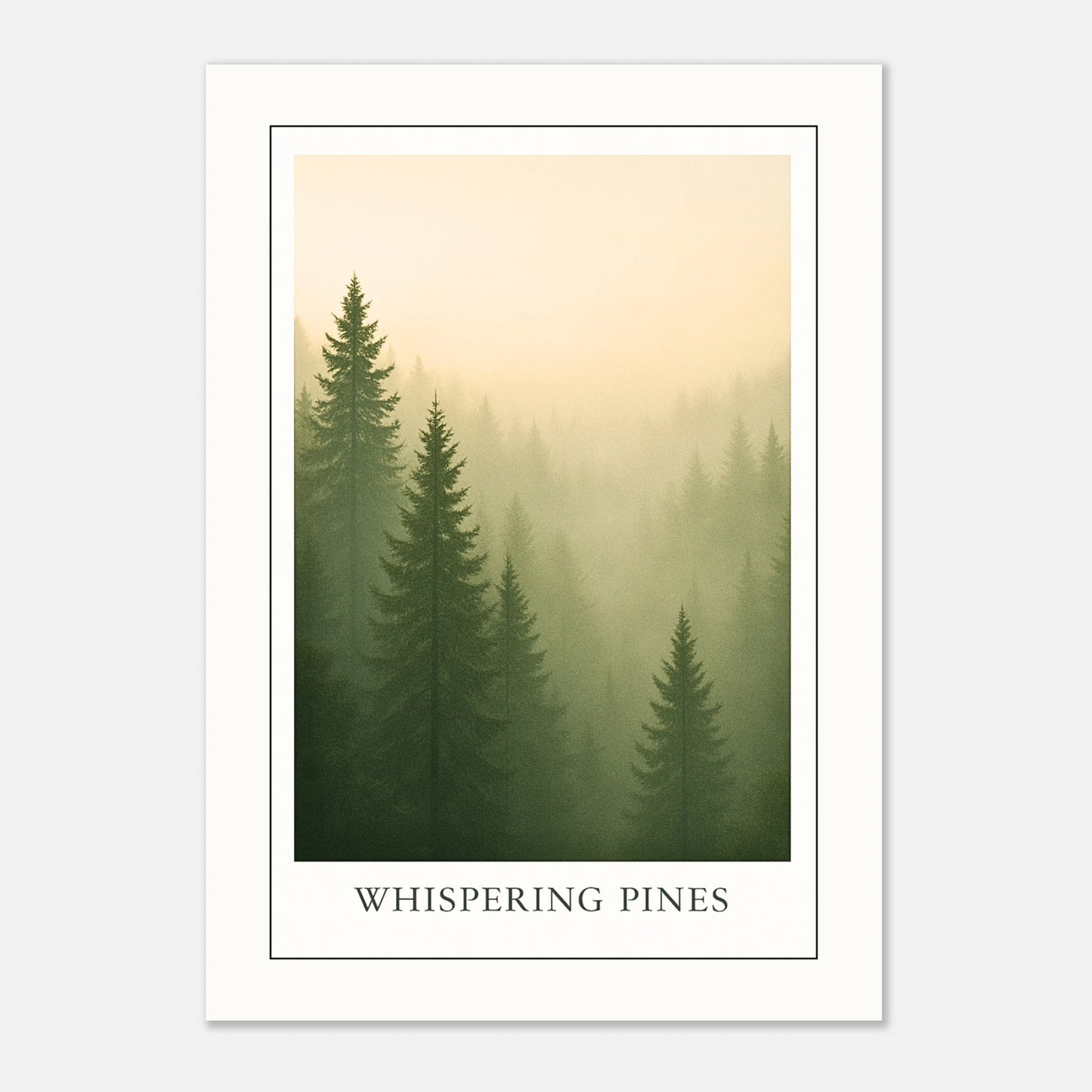 Close-up of misty pine forest illustration – elegant nature wall art from Defa