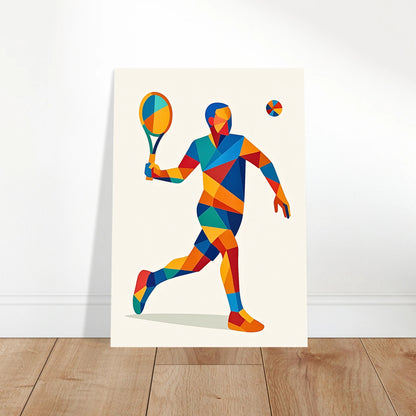 Modernes geometrisches Tennisposter in stilvollem Wohnambiente, perfekte Wandkunst für Sportliebhaber