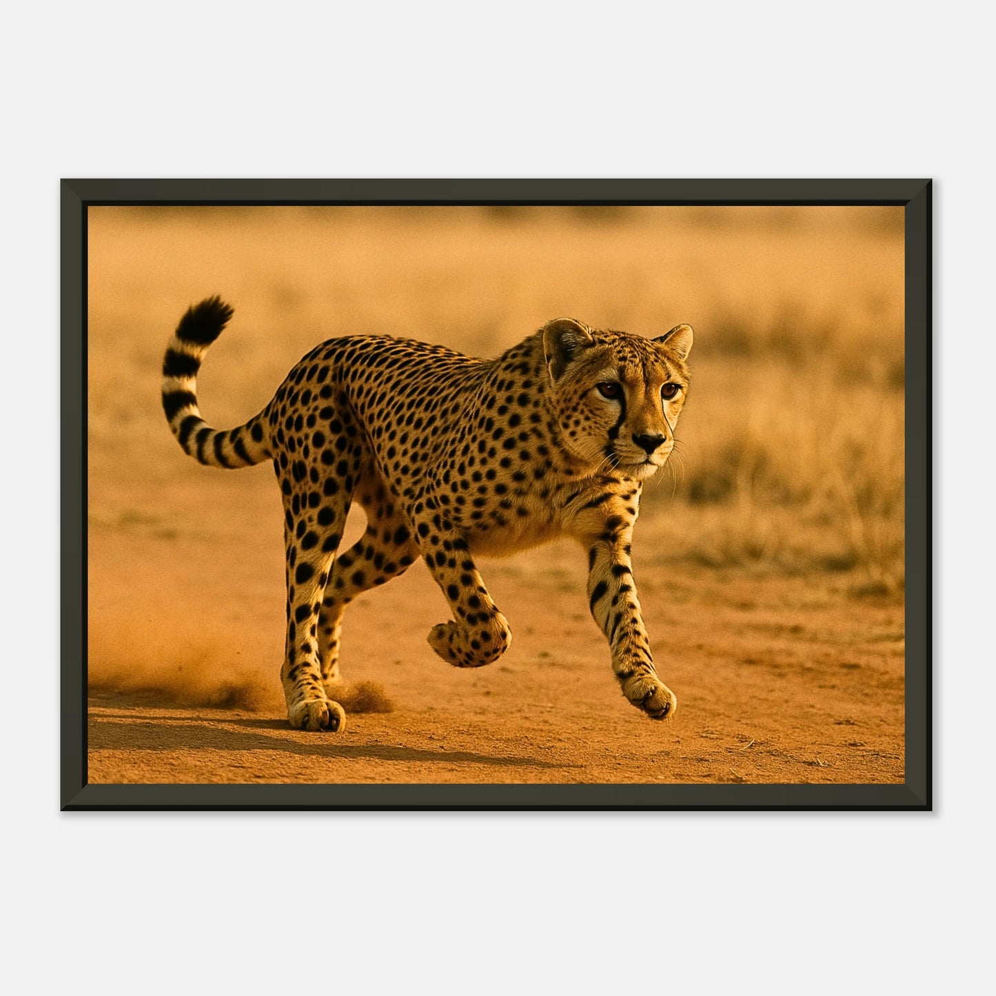 Modernes Tierposter „Desert Sprint“ mit schwarzem Metallrahmen – ästhetische Wandkunst für zeitlose Einrichtung | DEFA Designs