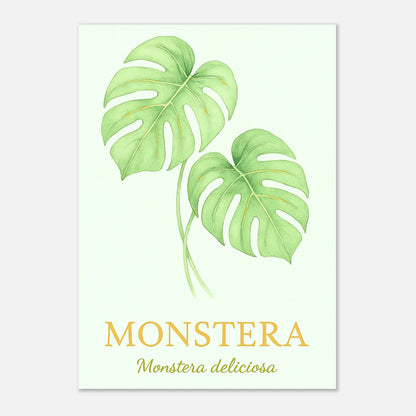 Detailansicht Poster „Monstera – Botanical Elegance“ – matte Premium-Qualität mit realistischen grünen Monstera-Blättern.