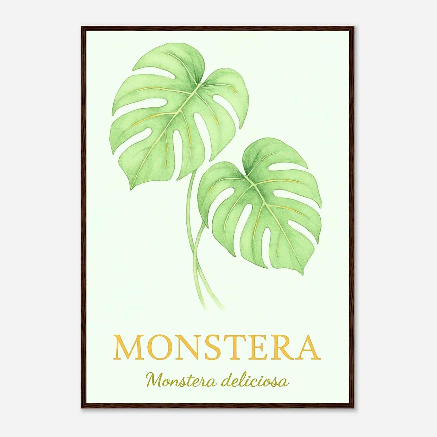 Monstera Poster mit dunkelbraunem Holzrahmen – stilvolles Naturmotiv für Wohn- und Schlafzimmer