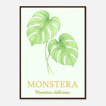 Monstera Poster mit dunkelbraunem Holzrahmen – stilvolles Naturmotiv für Wohn- und Schlafzimmer