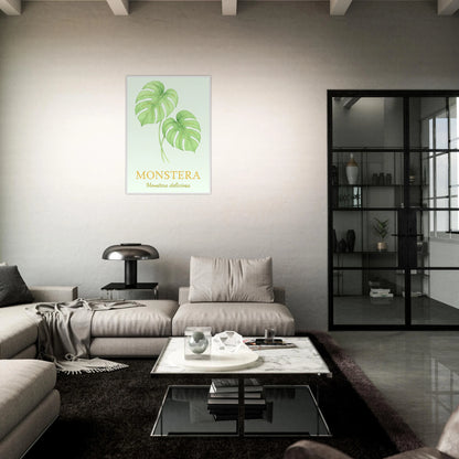 Monstera Poster – tropisches Pflanzenbild über Sofa als elegante Wanddekoration