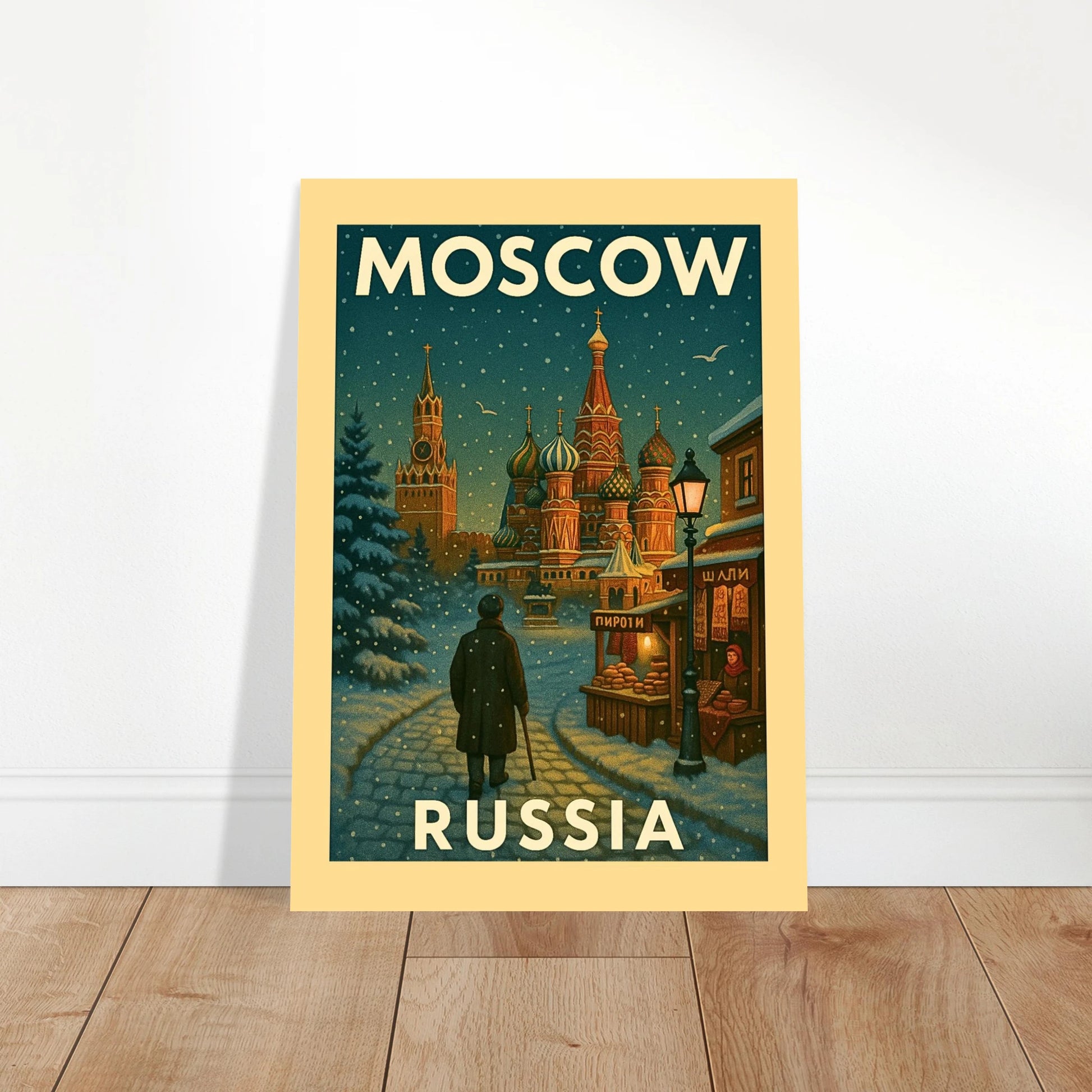 Moscow Poster im Vintage-Stil – Retro Wandkunst als Deko im Wohnzimmer oder Büro mit winterlicher Szene
