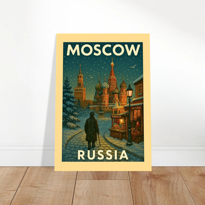 Moscow Poster im Vintage-Stil – Retro Wandkunst als Deko im Wohnzimmer oder Büro mit winterlicher Szene