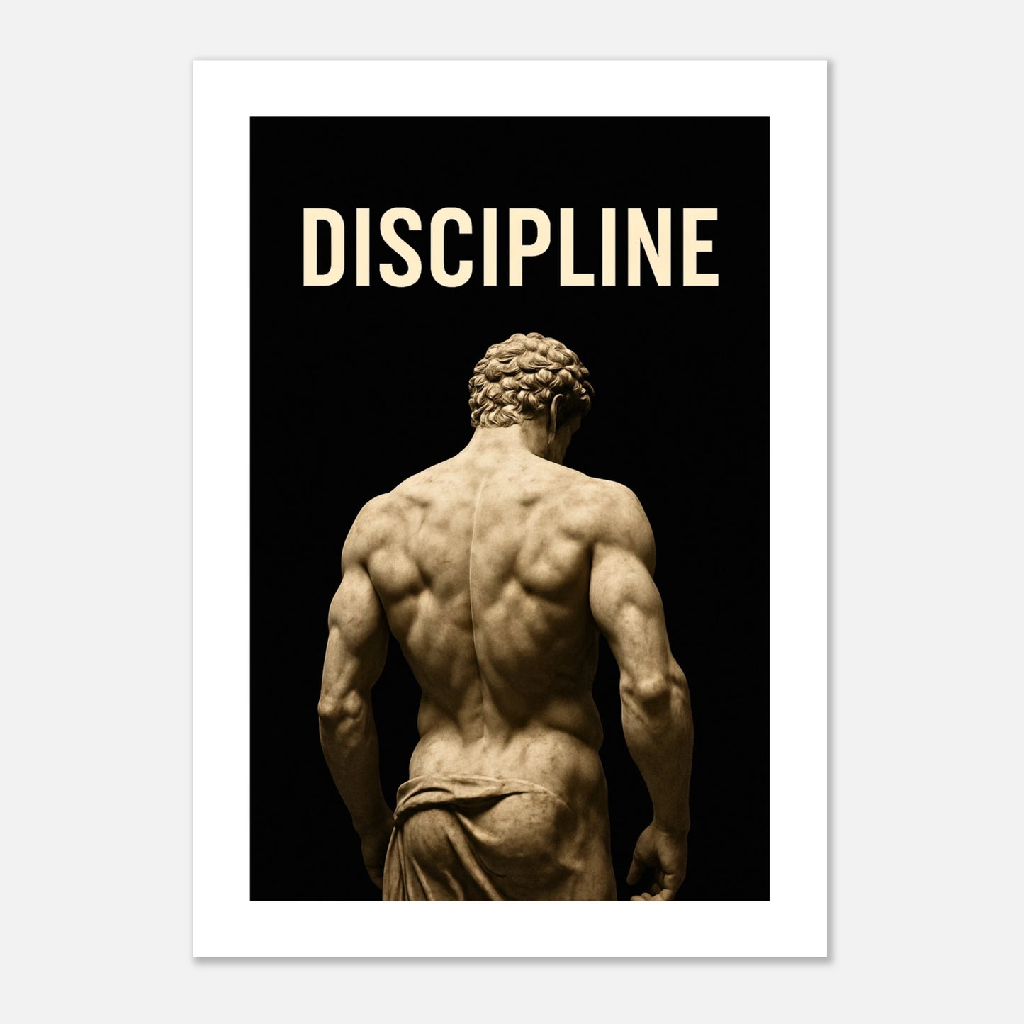 Motivational gym poster – Discipline wall art print with statue design for mental strength and success