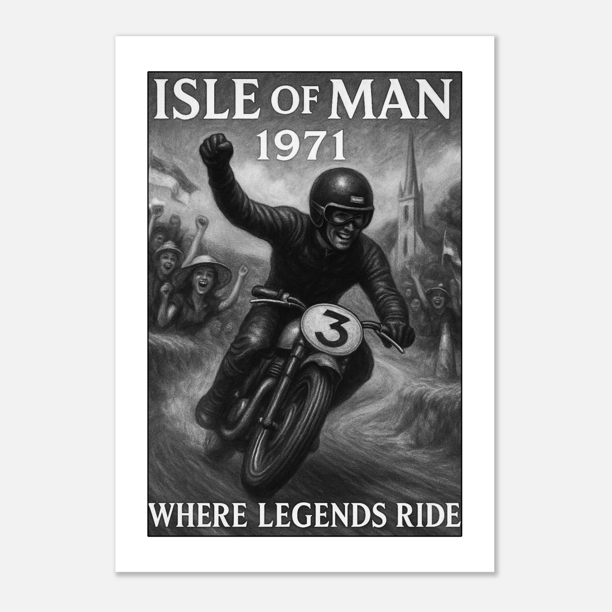 Motorcycle Racing Poster – Isle of Man 1971 Vintage Wall Art Print for Sports Lovers