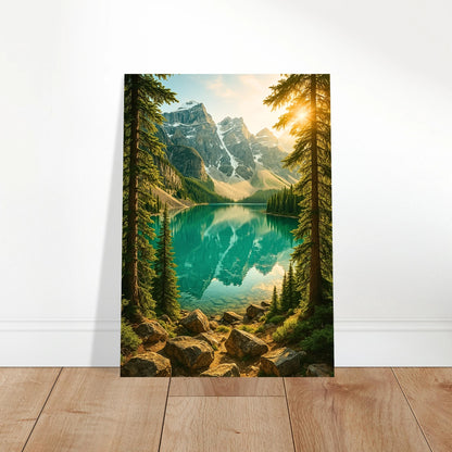 Mountain Reflections wall art – nature poster in modern living room home decor style.