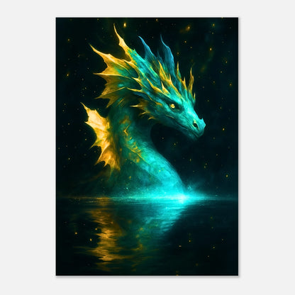 Mystic Water Dragon Poster – leuchtender Meeresdrache Fantasy Wandbild für Wohnzimmer, Gamer-Room und Drachen-Fans
