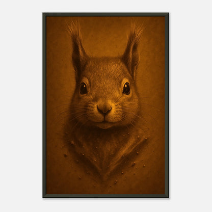 Naturkunst Poster „Little Guardian“ – stilvolles Eichhörnchen-Motiv im schwarzen Metallrahmen, inspiriert von der Ruhe des Waldes | DEFA Designs