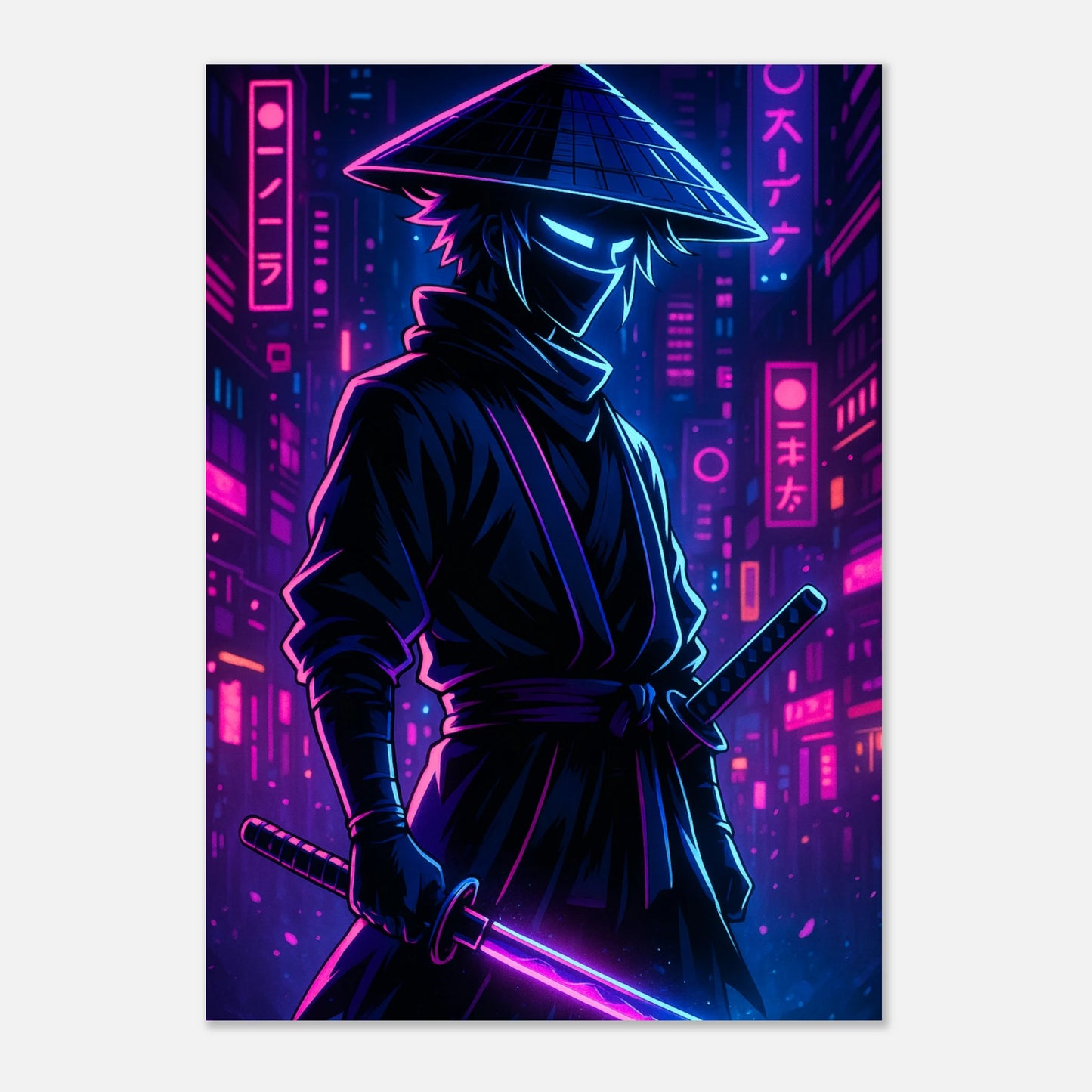 Anime Art Print – NEON RONIN Ghost of the Grid Poster, hochwertiger Premiumdruck auf FSC-Papier