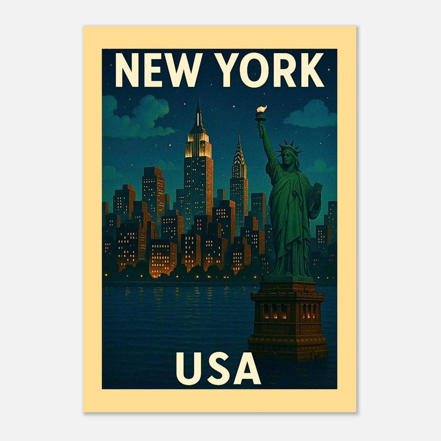 „New York Wall Art Poster – USA Skyline und Freiheitsstatue im Vintage Style als dekoratives Wandbild“