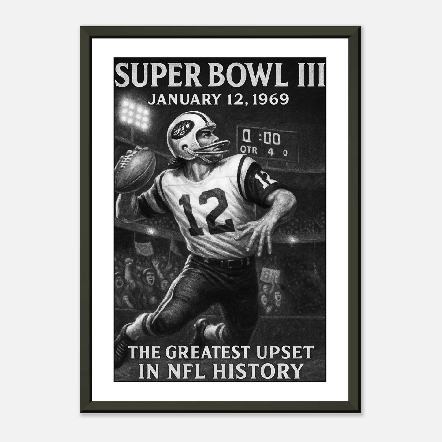 NFL Vintage Poster Super Bowl III | Historischer Football-Moment als Wandkunst im schwarzen Metallrahmen | DEFA Designs