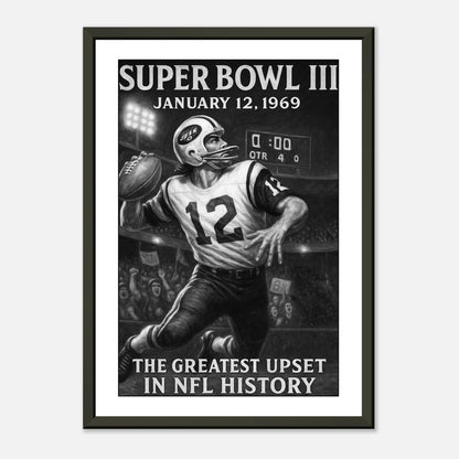 NFL Vintage Poster Super Bowl III | Historischer Football-Moment als Wandkunst im schwarzen Metallrahmen | DEFA Designs
