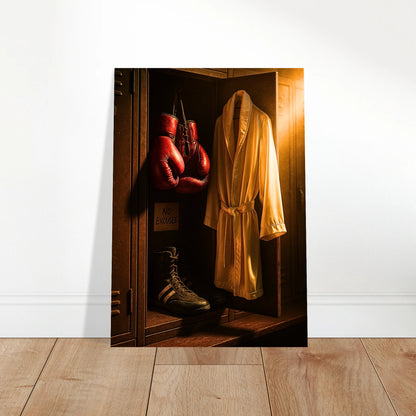 „No Excuses“ Poster auf Holzboden – hochwertiger Motivations-Kunstdruck für Sportfans