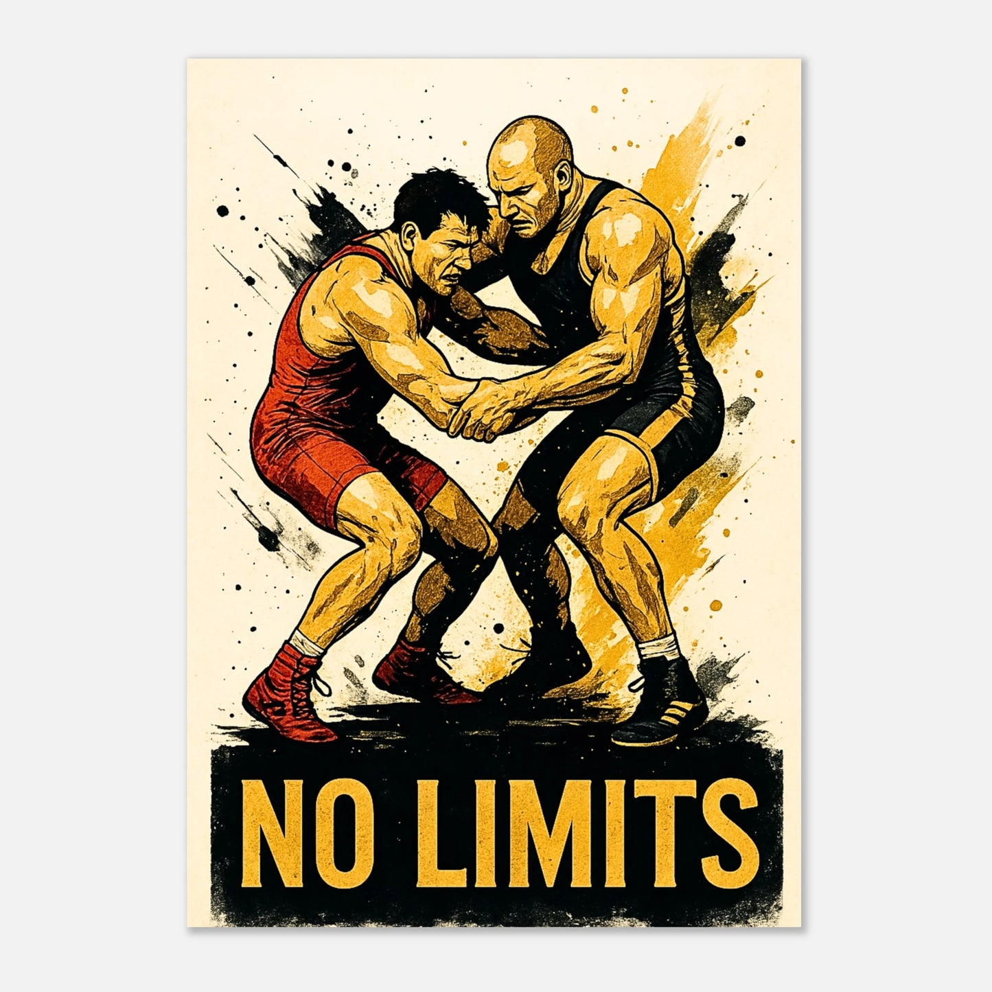„No Limits Poster – Wrestling & Fighting Sport Art Print mit zwei Kämpfern, kraftvolle Wanddeko für Sportfans“