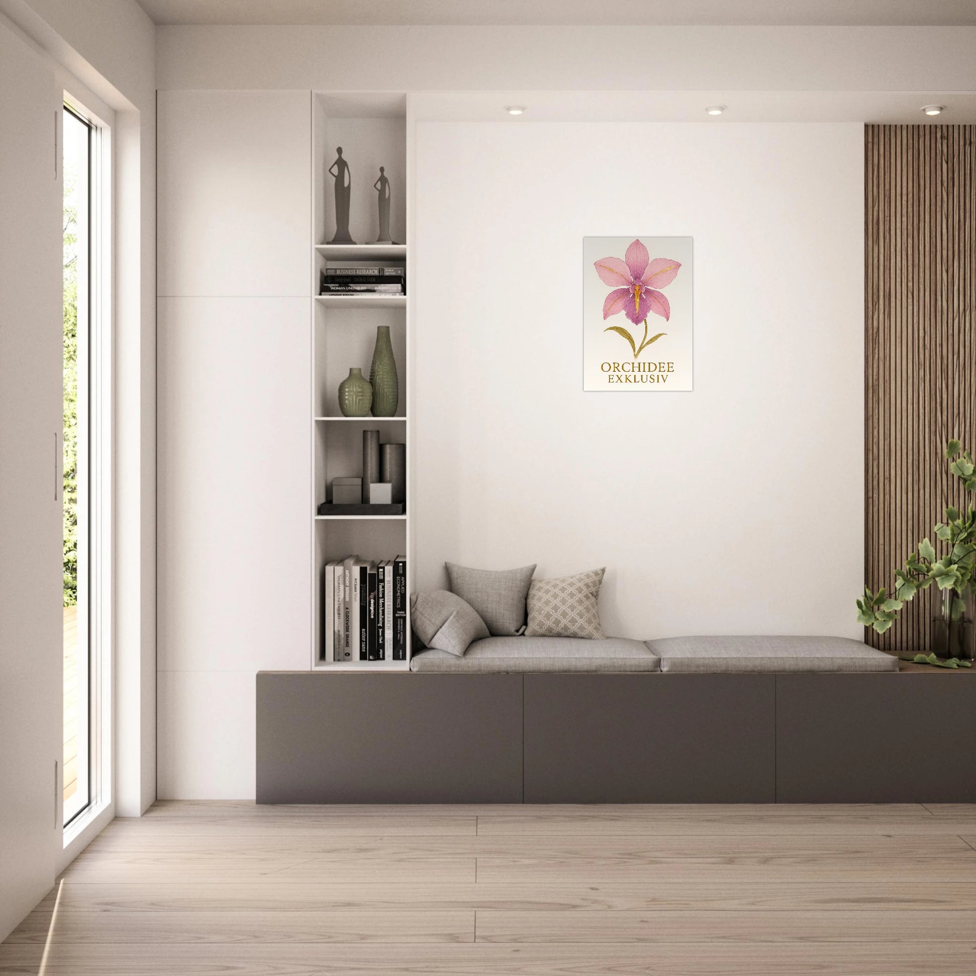 „Orchid Grace“ Poster – florale Wandkunst mit Orchideenblüte im Esszimmer, zeitlose Eleganz.