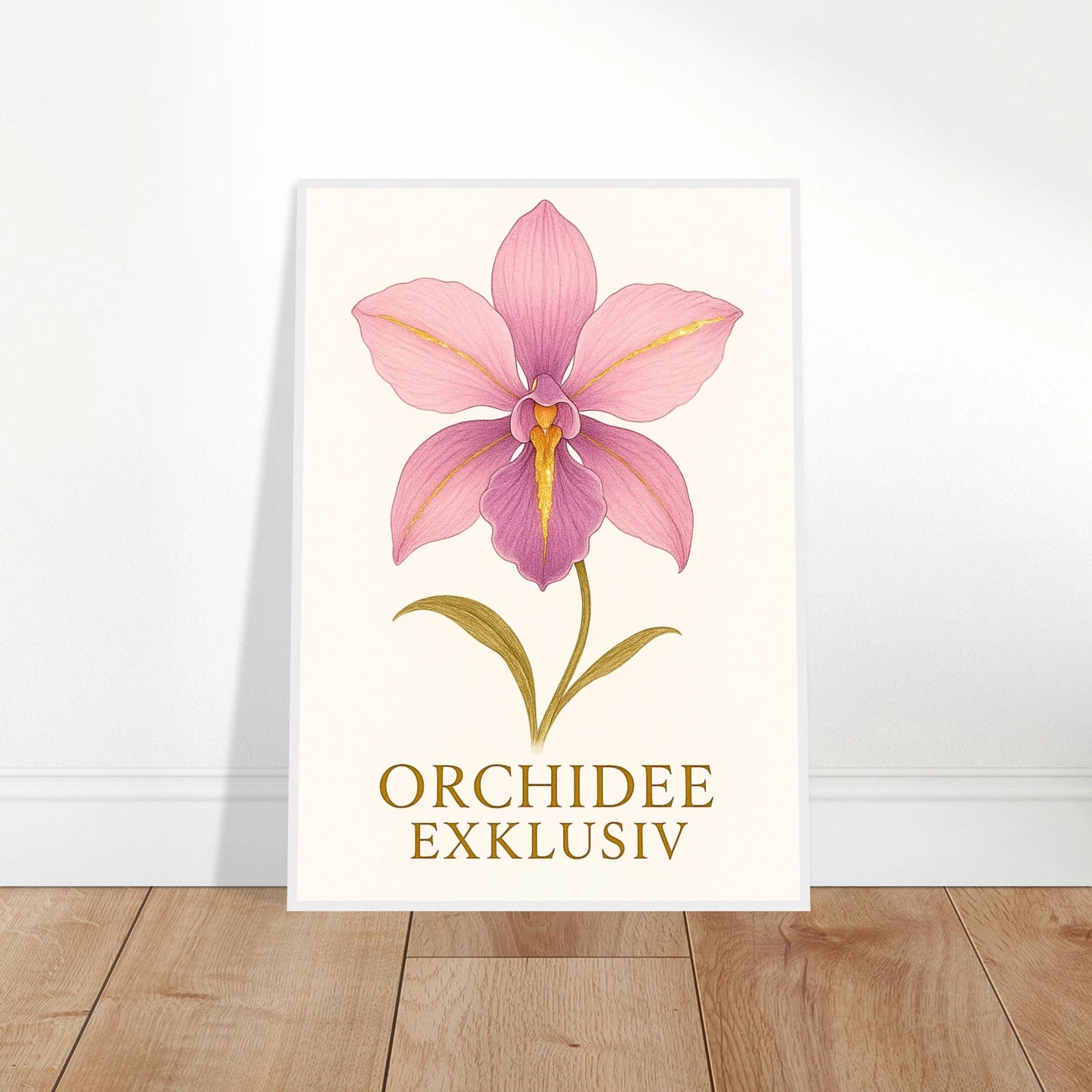 Orchid Grace Poster – edles Orchideenbild angelehnt an Wand, moderne Raumdeko