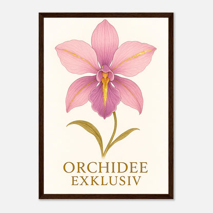 Orchid Grace Poster mit dunkelbraunem Holzrahmen – Orchideen Wanddeko in luxuriösem Design