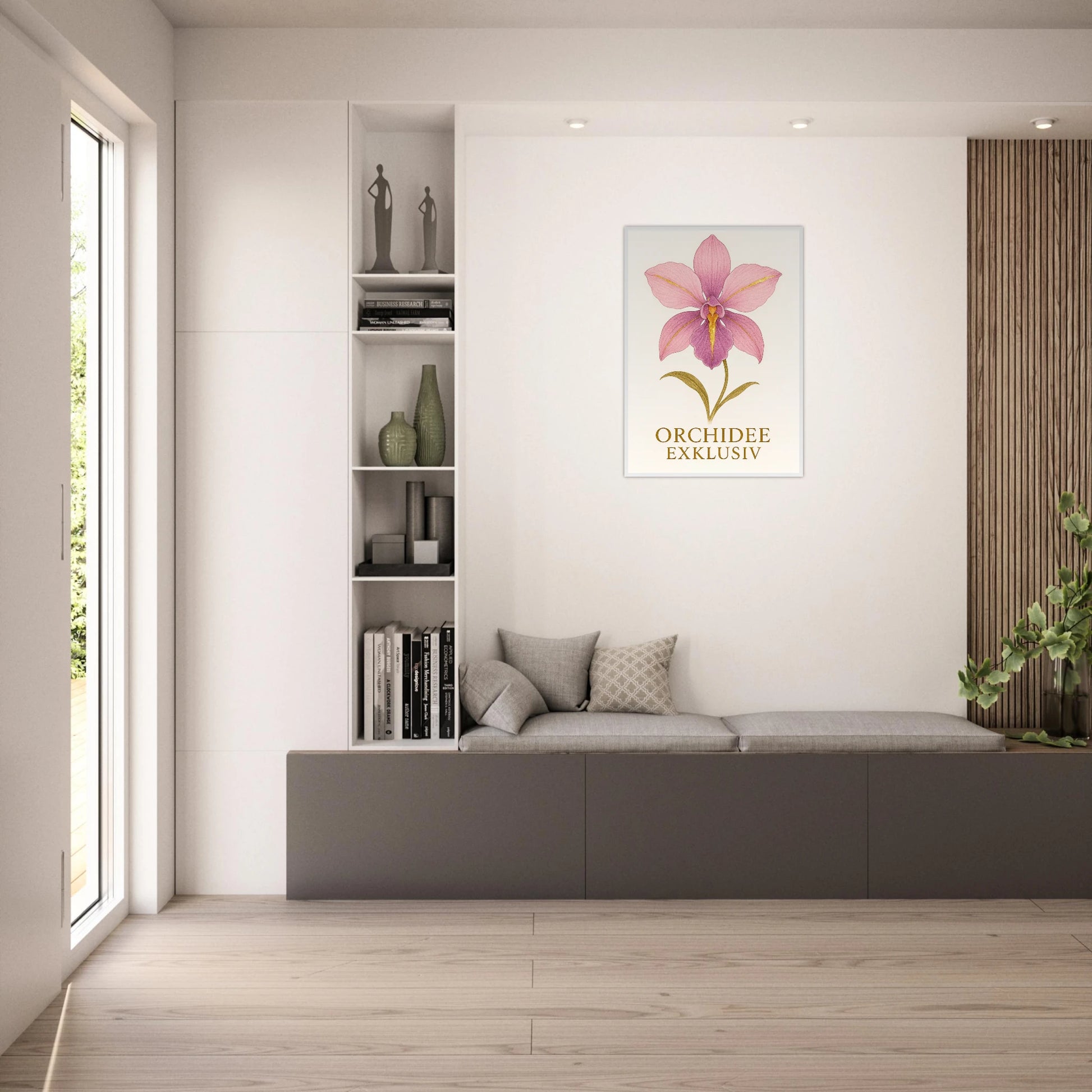Orchid Grace Poster – Orchideen Poster aufgehängt an heller Wand, elegante Wandkunst