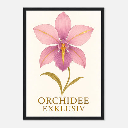 Orchid Grace Poster mit schwarzem Holzrahmen – elegante Orchideen Wandkunst in modernem Stil