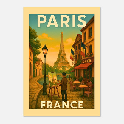 „Paris City Poster – France Wanddeko mit Eiffelturm Illustration, nostalgisches Art Print auf Holz“
