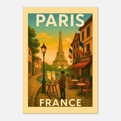 „Paris Wall Art Poster – France City Print mit Eiffelturm und Straßencafé, nostalgische Wandkunst“