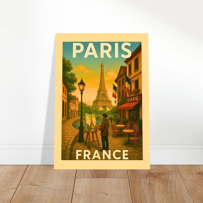 „Paris Poster – France Wanddeko im Wohnzimmer, stilvolles Art Print mit Eiffelturm und Künstler-Szene“