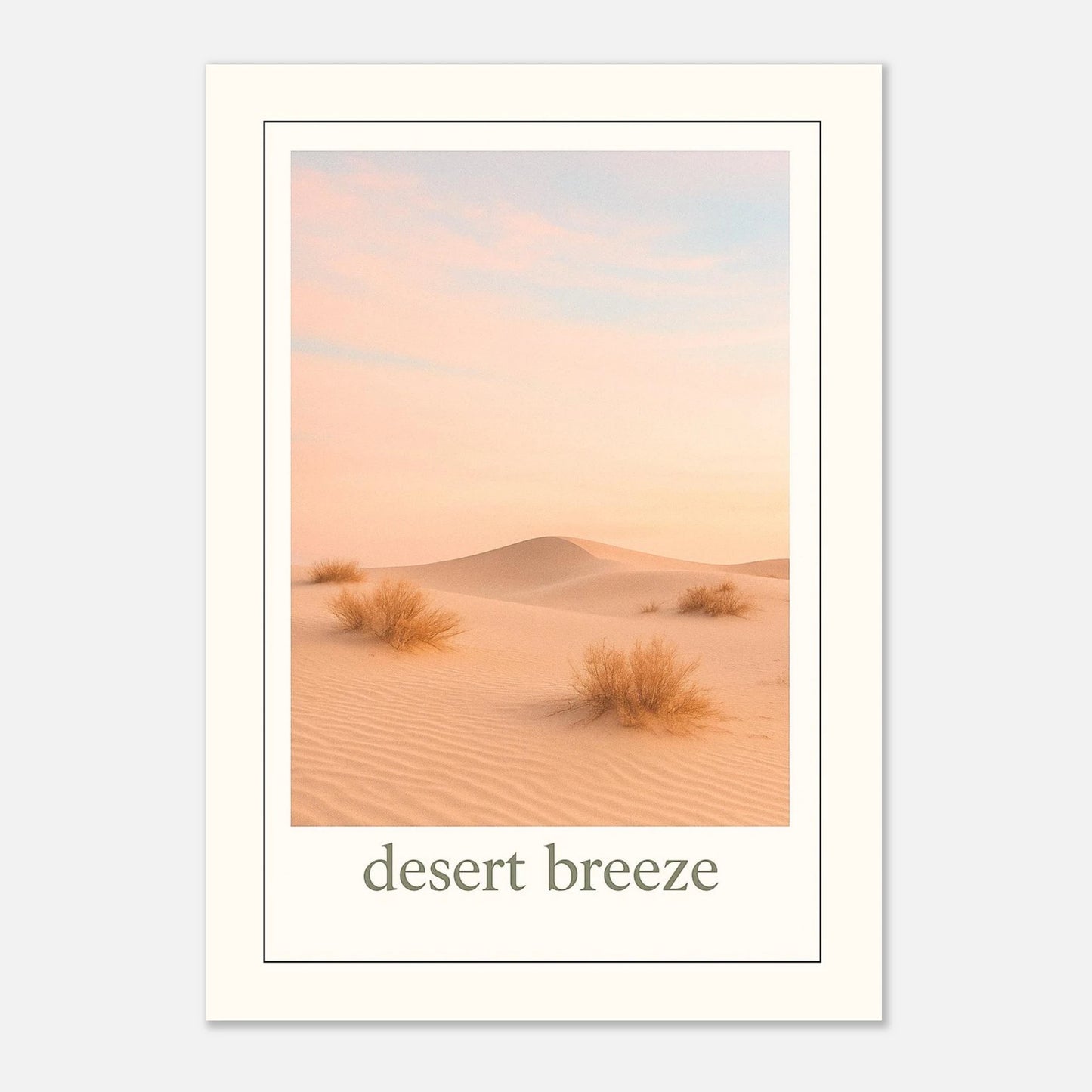 „Minimalist desert art print showing soft sand dunes under a pastel sky – perfect for neutral or boho interiors“

