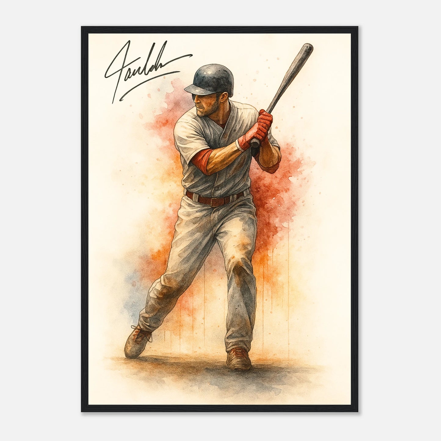 Baseball Poster „Power at the Plate – Baseball in Motion“ im schwarzen Rahmen – elegante Sportkunst für moderne Räume